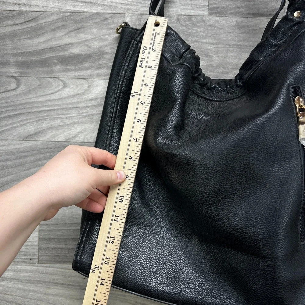 Vegan Le Miel Shoulder Bag Women's Black Beaded‎ Faux Leather Detachable Strap